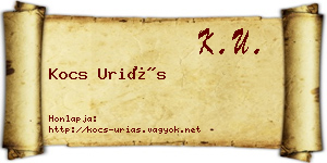 Kocs Uriás névjegykártya